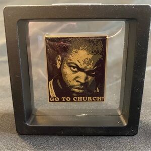 Ice Cube Go To Church Enamel Pin - Black & Gold Portrait